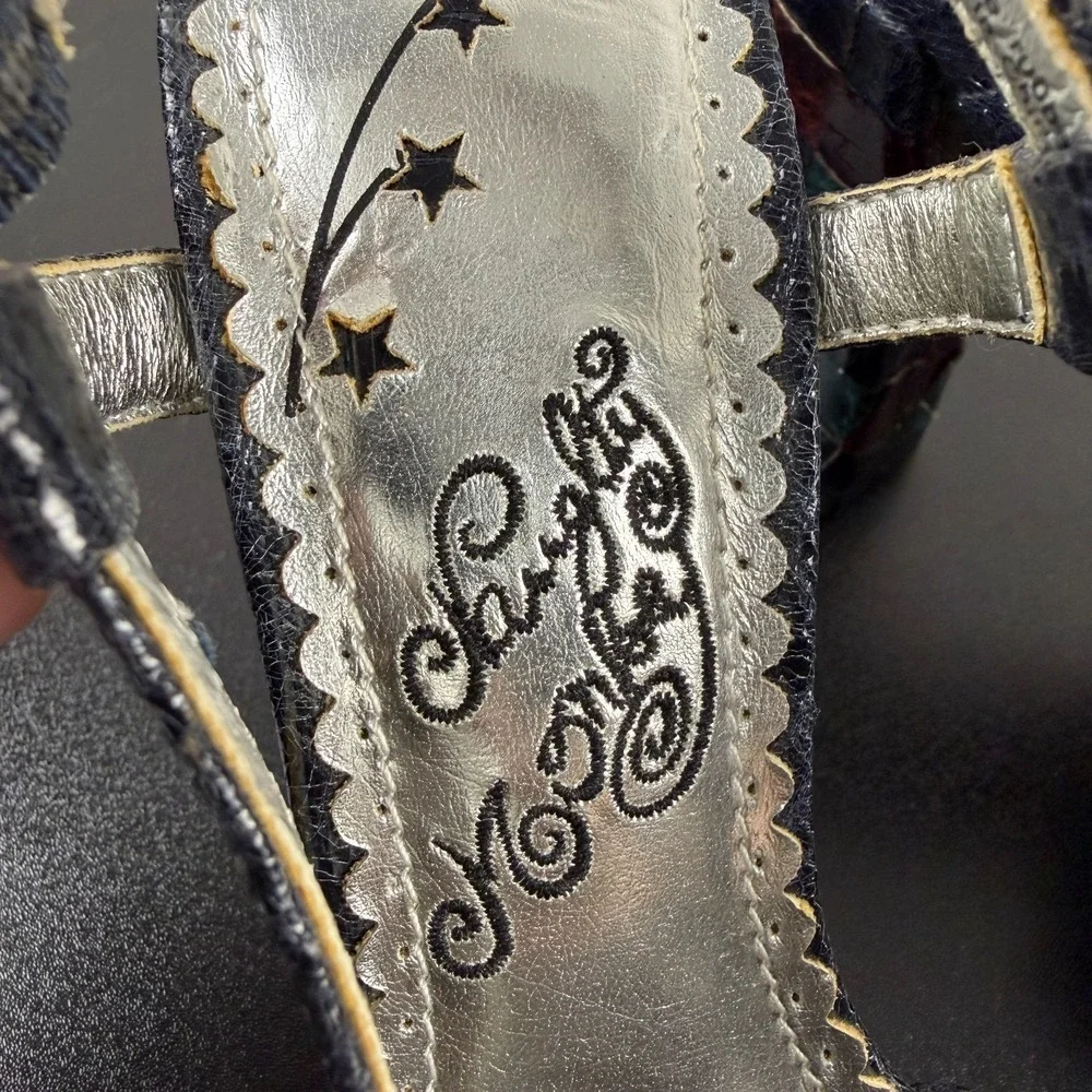 Naughty Monkey Slingback Block Heels Women's 6 Blue Leather Studded Straps Y2K